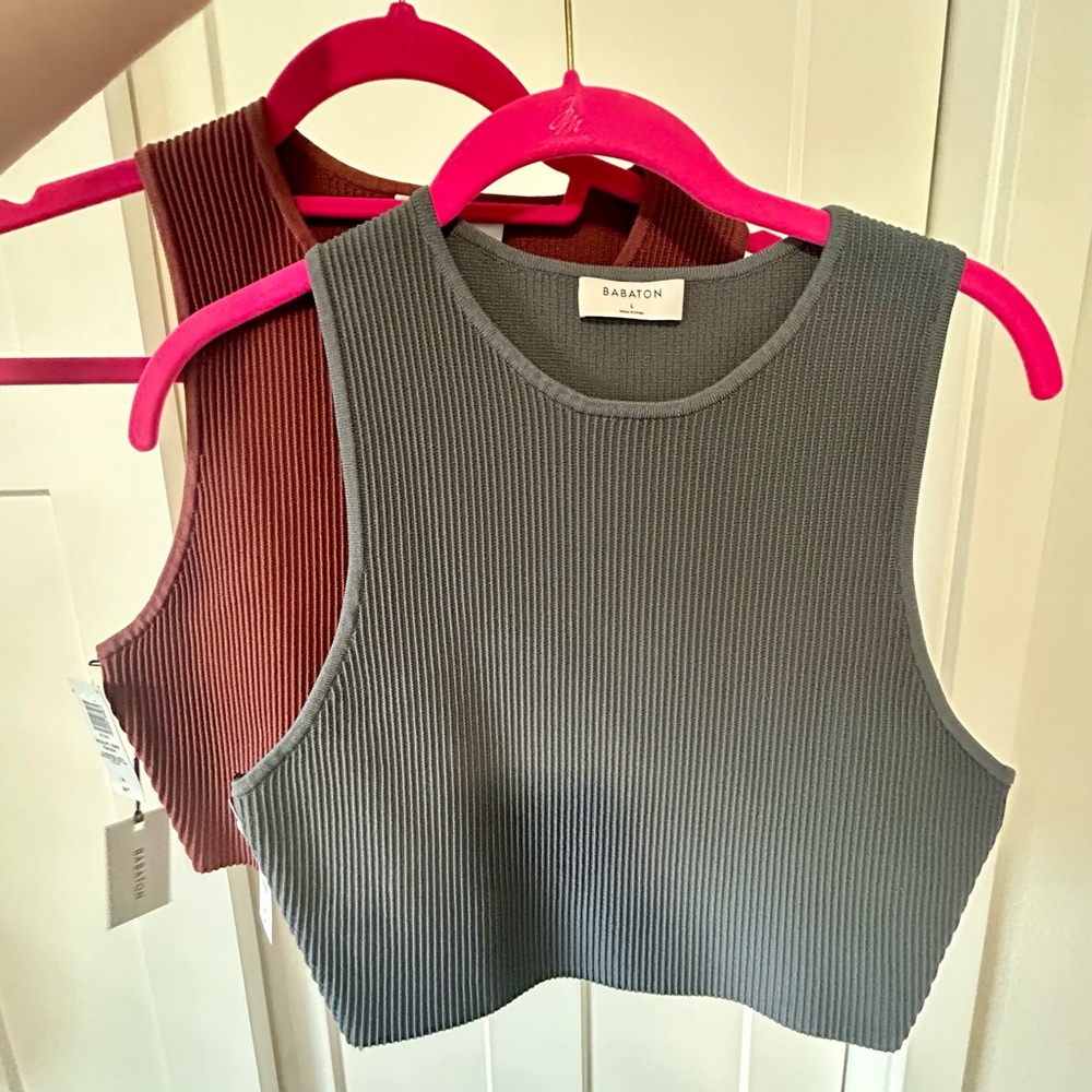 Two Aritzia Babaton Sculpt Knit Racer Crop Tops size L